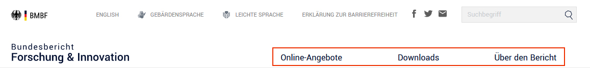 Abbildung der Start-Seite: Schalt-Flächen Hauptmenü